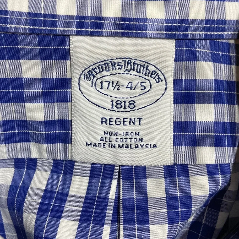 Brooks Brothers Regent Fit Non Iron Gingham Check Dress Shirt‎ 17.5 34/35 Blue